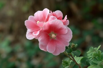 Fototapeta premium Delicate Pink Hollyhocks: A Serene Floral Close-Up