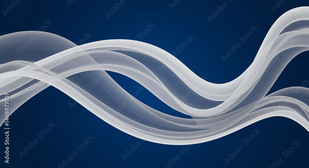 Poster elegant flowing translucent white ribbon waves on a dark gradient backdrop