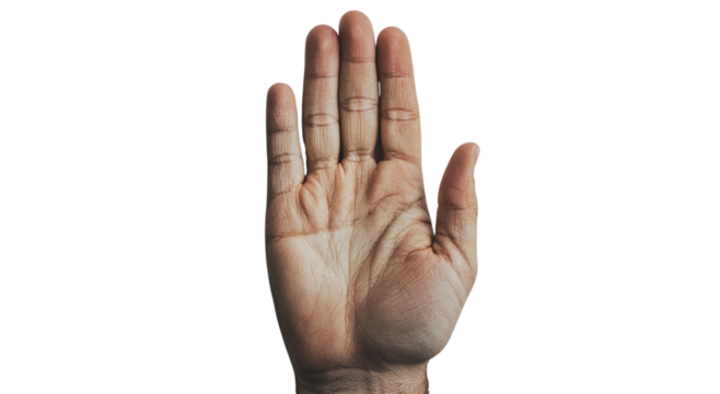 Png of A close-up of a human palm, showcasing intricate lines and textures against a dark background.