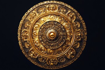 Fototapeta premium Intricately designed golden shield ornament.
