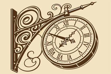 139 antique,vintage,classic,wall clock,roman numerals,weathered,brass,gold,ornate,ornamental,detailed,elegant,rustic,textured,distressed,sepia,symmetry,analog,circle,centralized,focal point