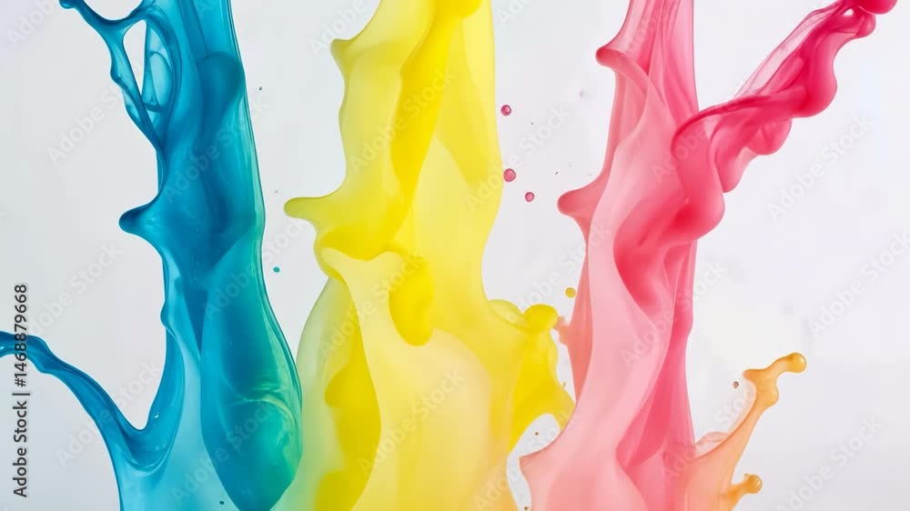 Poster vibrant splashes of blue yellow and red paint creating an abstract design on a white background for 