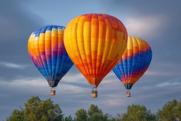Obraz premium Vibrant Hot Air Balloons Soaring Through a Cloudy Sky