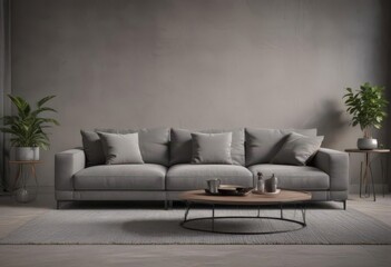 Grey sofa, modern coffee table, stylish decor, interior, apartment, room