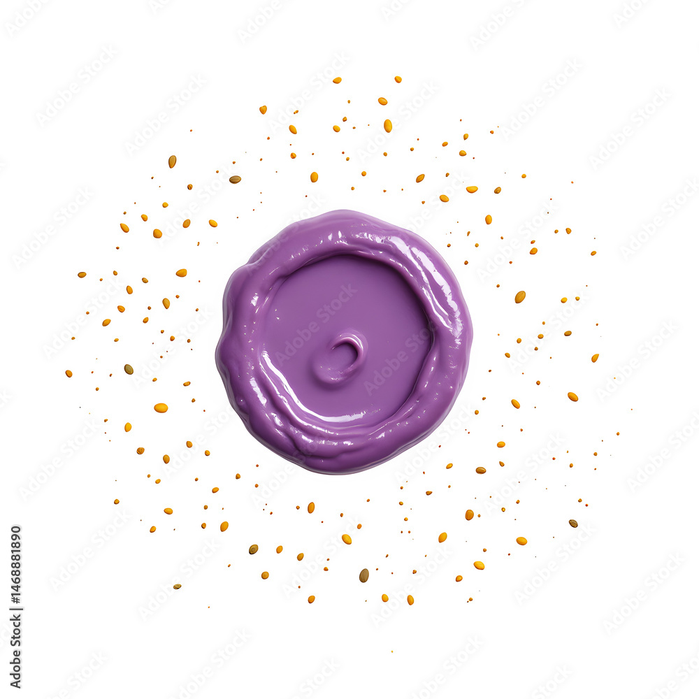 Poster elegant purple blob with golden speckles on black background artistic design element