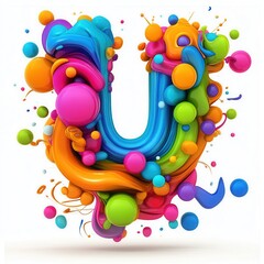 Obraz premium Colorful abstract design featuring a vibrant letter U made of flowing shapes and bubbles