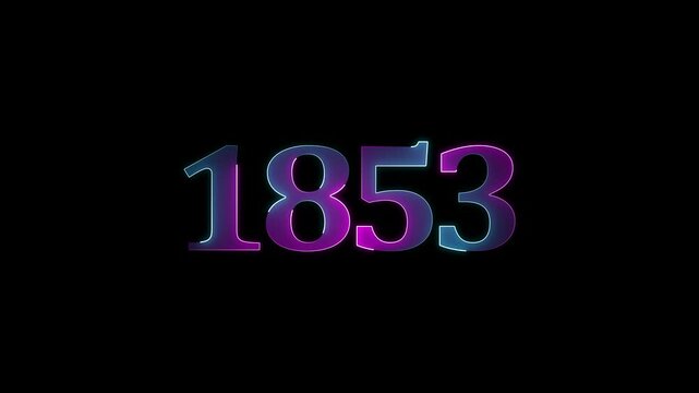 1853 neon line text. Abstract 1853 neon text animation ,For neon color Glowing neon number text background 4k video animation . 1853 title metal text on black alpha channel background. 