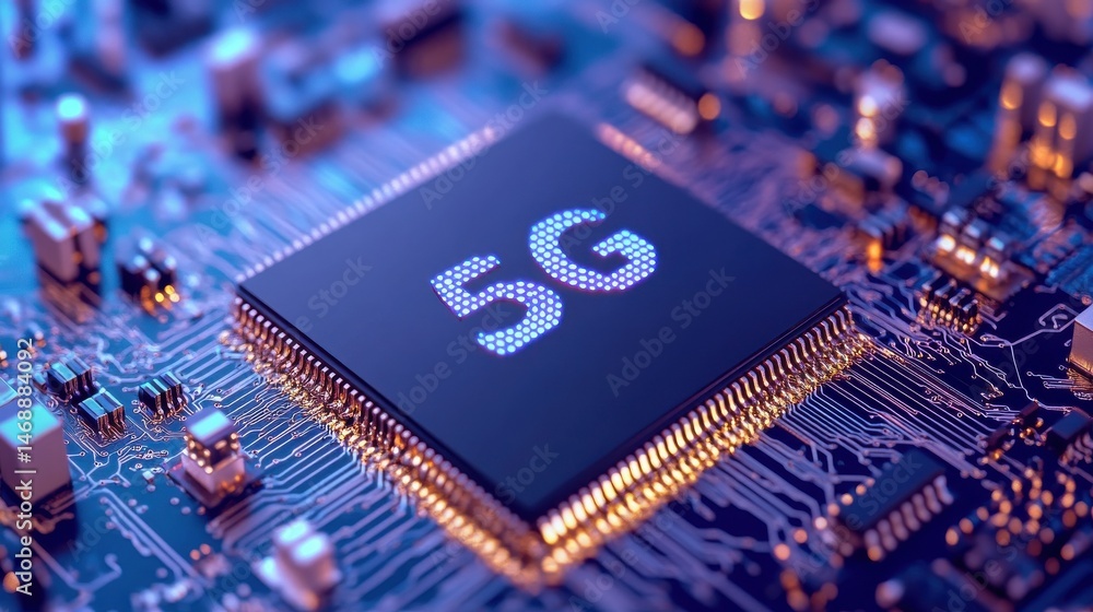 Poster creative 5g internet microchip. web speed and transformation concept. 3d rendering illustration , no