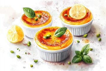 Lemon Bliss Citrus Custards with Basil  Pistachios Still Life.