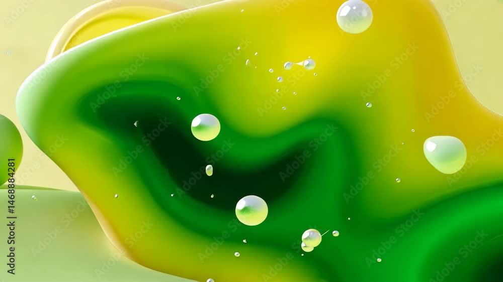 Aufkleber abstract 3d spheres with green and yellow fluid surface modern design rendering on a bright backdrop