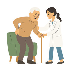 Doctor Assisting Elderly Man Walking