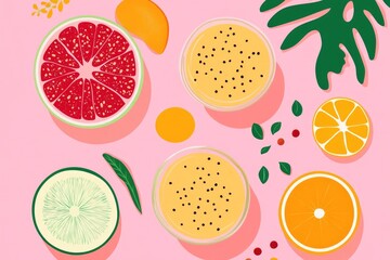 Tropical Smoothie Mix Fruit Slices  Blends on Pink.