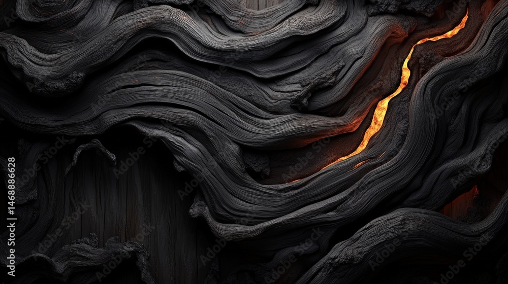 Poster abstract flowing black and gray textures with hints of warm orange creating a smooth, layered natura