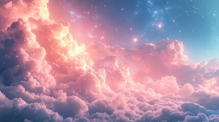 Fototapeta premium Celestial Dreamscape: A Surreal Pink and Blue Cloud Heaven