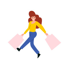 Happy Woman Shopping Bags Walking