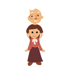 Grandfather Piggybacking Granddaughter Cartoon