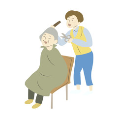 Elderly Woman Haircut Home Caregiver