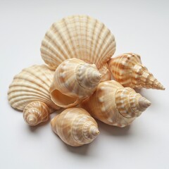 Obraz premium Pile of assorted seashells isolated on white background