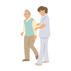 Elderly Caregiver Assisting Senior Walk