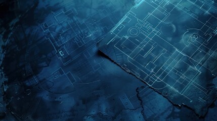Architectural blueprints overlaid