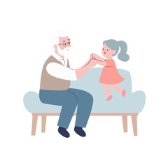 Grandfather Grandchild Sofa Playful Bonding