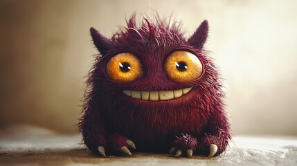 Fluffy demon sitting, studio shot