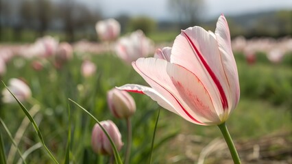 Pink Tulip with Vertical Red Stripe in Natural Light