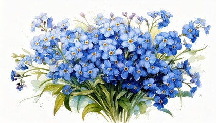 watercolor painting of a bouquet of Forget-Me-Not on white background,pastel color,