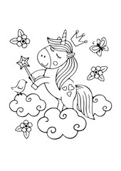 An elegant winged unicorn depicted in clean line art style, perfect for use in coloring activities, artistic inspiration, or creative design projects. Captures fantasy and beauty