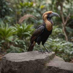 Obraz premium Austen's Brown Hornbill on Stone Path