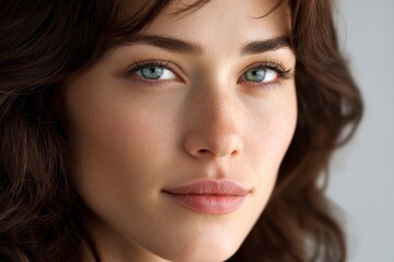 Fototapeta premium Serene Woman: Close-up Portrait, Soft Lighting, Natural Beauty