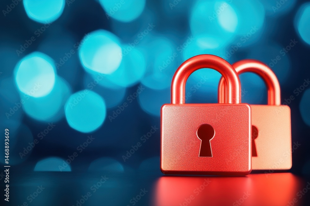 Poster two vibrant red padlocks sit against a bokeh backdrop in a dark setting
