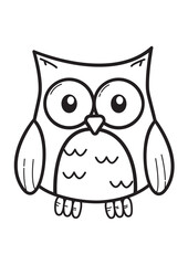 Adorable cartoon owl drawn in black and white, perfect for coloring activities or educational uses. Designed with intricate details and an engaging appearance suited for art lovers or creative project