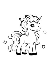 An elegant winged unicorn depicted in clean line art style, perfect for use in coloring activities, artistic inspiration, or creative design projects. Captures fantasy and beauty