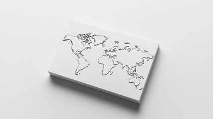 World map outline displayed on minimalist background showing continents and geographical details for artistic or educational purposes