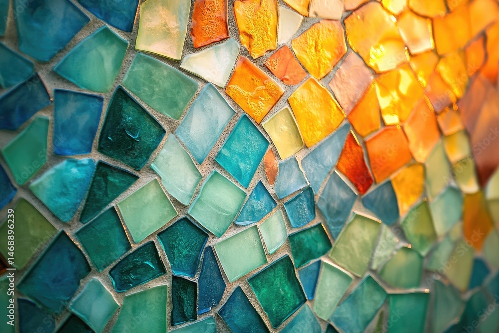 Poster a vibrant mosaic of turquoise and orange tiles creates a captivating textured background with a grad