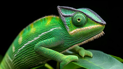 Obraz premium Closeup Green Chameleon On Leaf