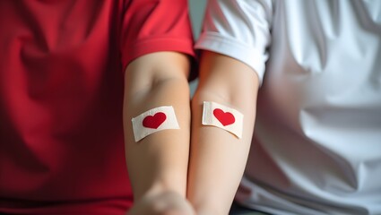 Close-Up of Arms with Bandages After Blood Donation – Symbol of Care and Connection, world blood donor day