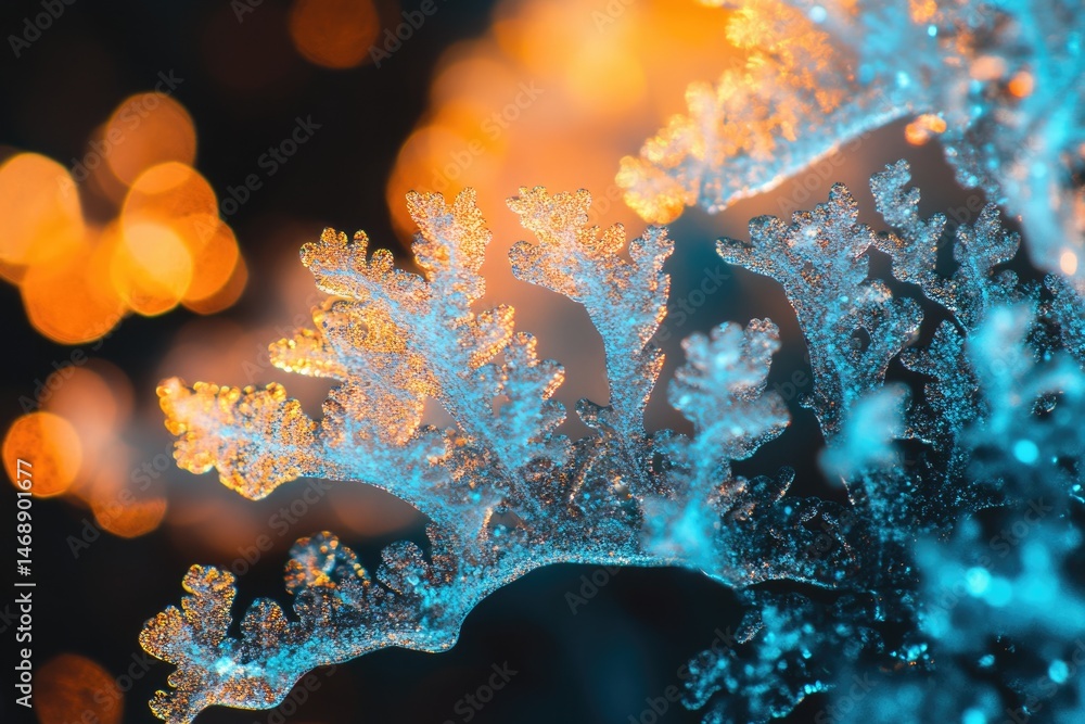 Aufkleber frozen details are showing intricate fractal patterns with a gradient of orange and blue tones again