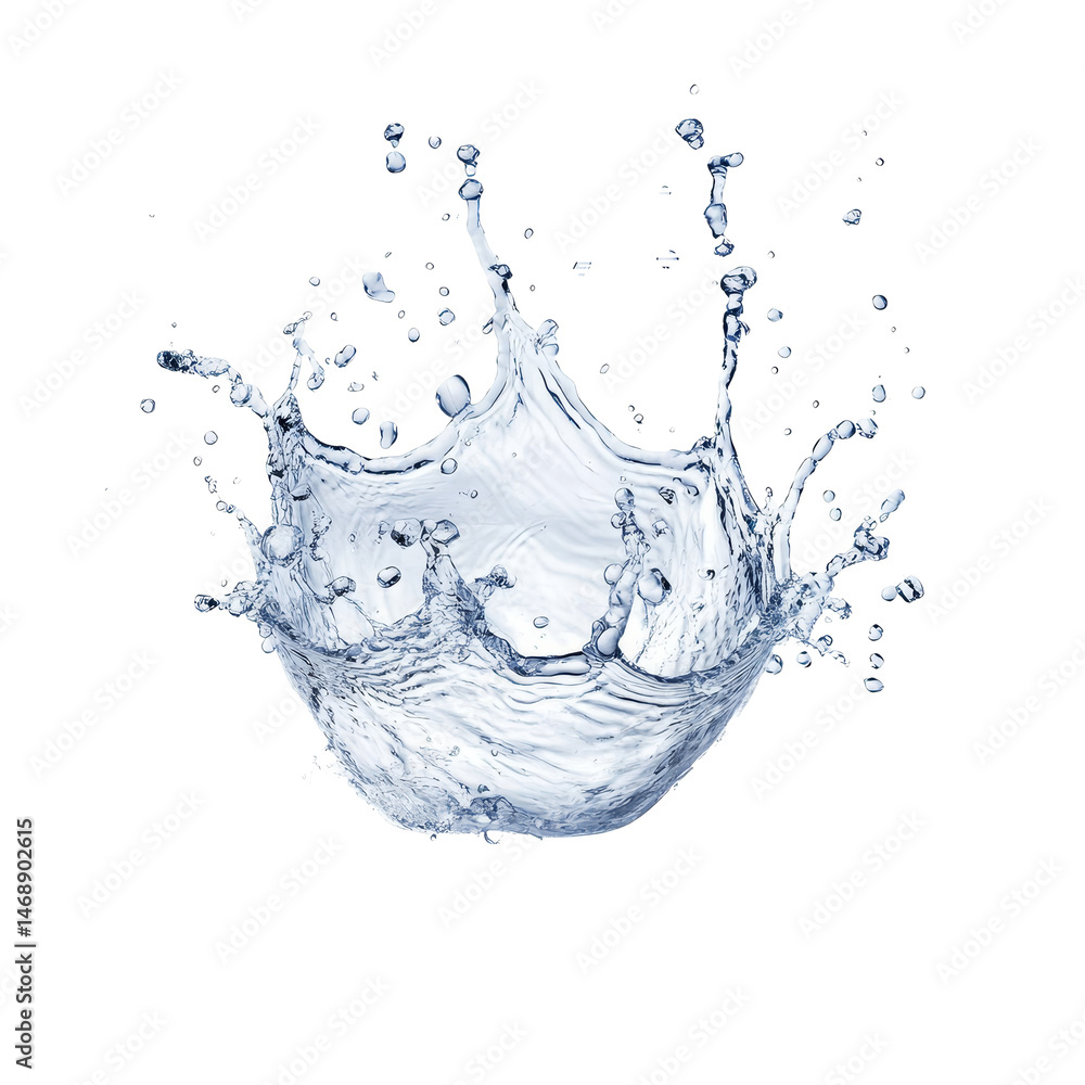 Poster water splash captured in high detail on a transparent background, showcasing dynamic motion and clar