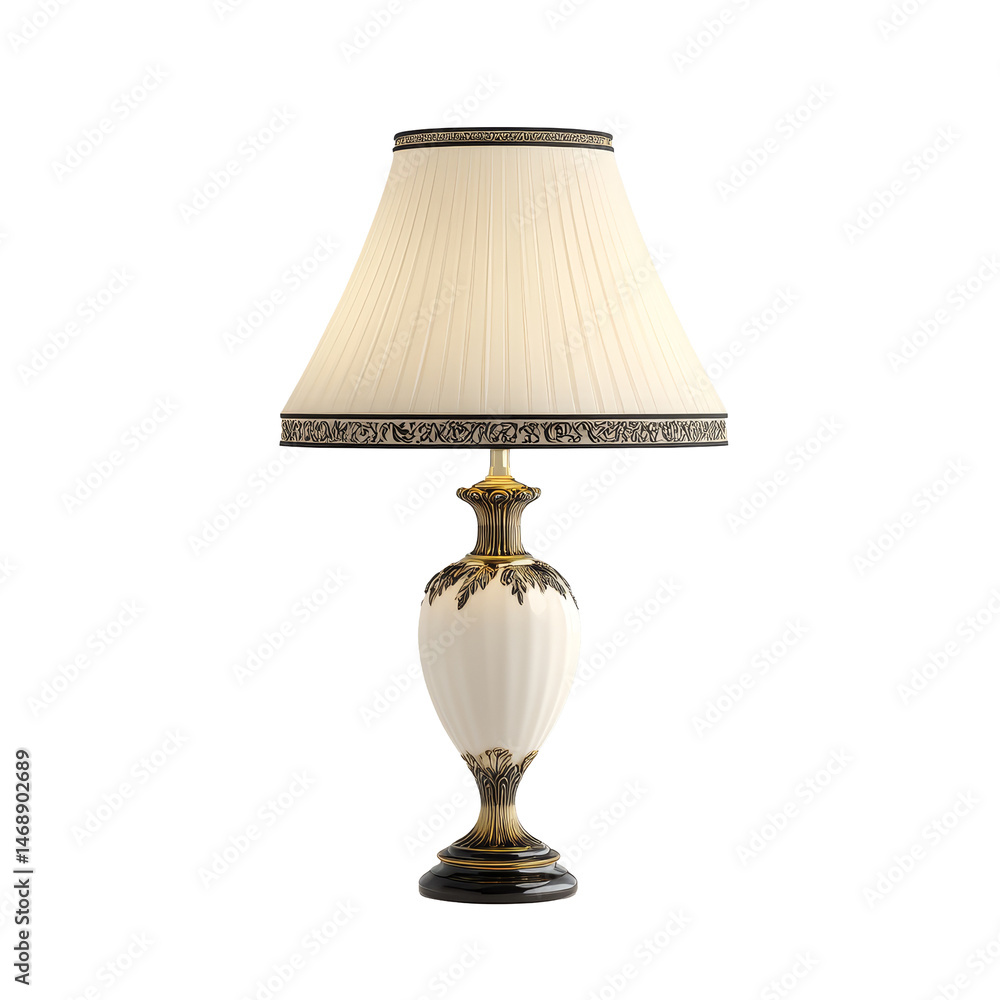 Poster elegant table lamp on a transparent background, highlighting intricate design and classic styling fo