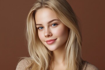 Naklejka premium Blonde Woman Portrait: Soft Light, Gentle Smile