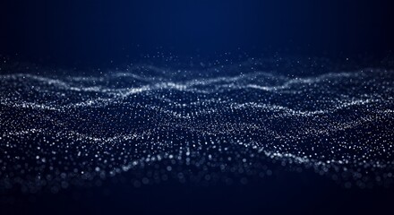 Abstract wave particle flow on a dark blue background illustration
