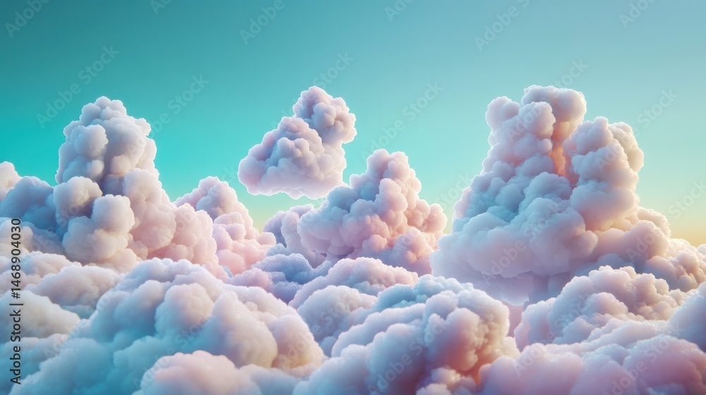 Poster 3d illustration of multiple cloud icons with a futuristic design symbolizing cloud computing and tec