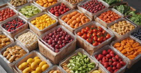 Obraz premium Close-up colorful arrangement of various packaged and fresh foods , nutrition, variety, spices