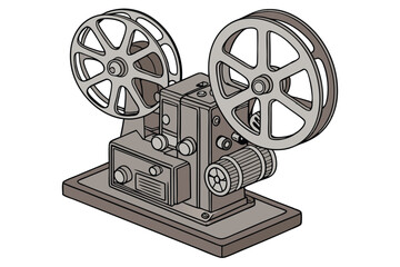Naklejka premium 147 old movie projector, vintage, mechanical, film reels, wood and metal, detailed, high resolution, 8K