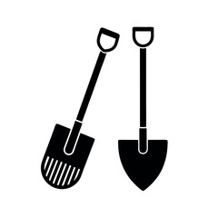 shovel and rake icon or sign isolated on white