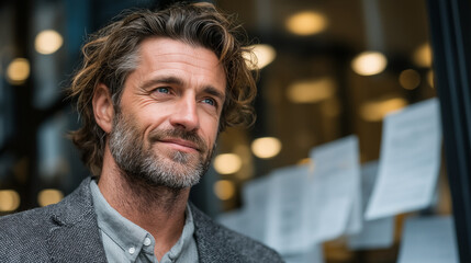 Obraz premium Real estate agent smiling confidently outside an office 