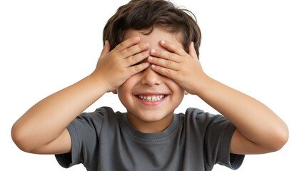 Naklejka premium Boy hiding eyes transparent background