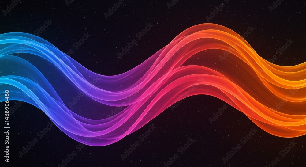 Aufkleber abstract gradient ribbon waves flow with spectral colors on dark background